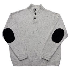 VTG Chaps Speckled Cotton Mock Neck Sweater Elbow Patches Academia Preppy Men XL